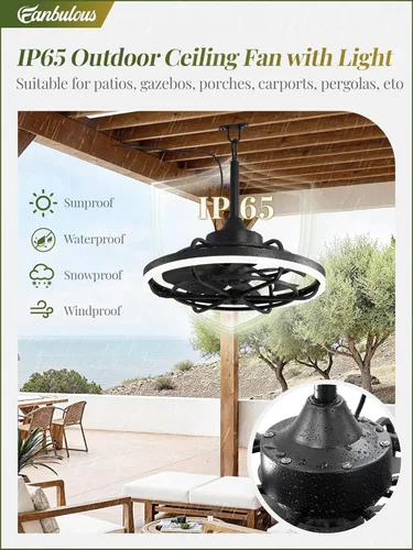 Vista 4 de Fanbulous Ventiladores de Techo para Exteriores con Luz para Patios, Ventilador de Techo Enchufable de 20" Resistente a la Intemperie, Ventilador