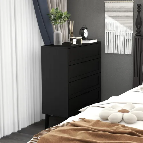 Vista 5 de TaoHFE Cómoda negra de 4 cajones para dormitorio, cómoda de lencería de madera para dormitorio, moderna cómoda negra de 36 pulgadas de alto