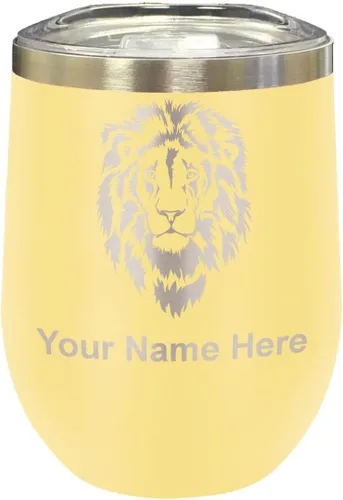 Vista 39 de LaserGram Vaso de vino de acero inoxidable de doble pared, cabeza de león, grabado personalizado incluido (negro)