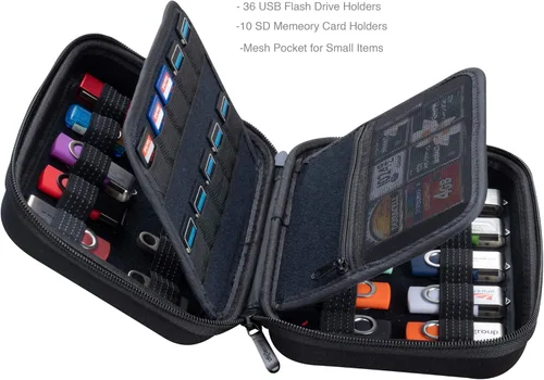 Vista 3 de ButterFox Large Capacity 36 USB Thumb Flash Pen Drive Storage Holder/Memory Card SD Card Holder Case/Universial Electronic Accessories Organizer