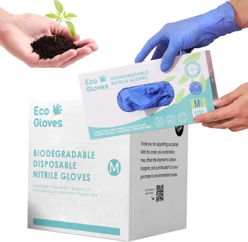 Eco Gloves Biodegradable BLUE VIOLET Nitrile Disposable Gloves, 4 Mil, Powder Free, Latex Free, Food Safe,Tattoo, Cleaning