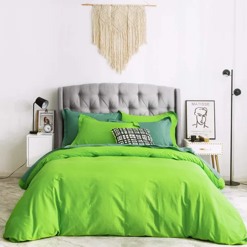 Vista 12 de SUSYBAO Funda de Edredón Verde Oscuro Twin 100% Algodón Juego de 2 Piezas 1 Funda de Edredón Individual Estilo Granja con Cremallera y Lazos 1 Funda
