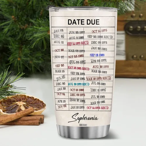 Vista 2 de BECHUSKY Tarjeta de fecha de vencimiento de biblioteca personalizada para biblioteca, tarjeta de fecha de vencimiento, vaso de viaje, regalo