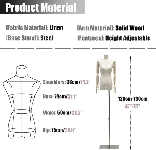 Vista 6 de Adjustable Female Mannequin Dress Form 52"-76" with Sturdy Metal Base - Ideal for Sewing, Clothing Display, Jewelry Shops, Retail Stores - Versatile
