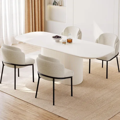 Vista 29 de Mesa de comedor ovalada de 86 pulgadas con 8 sillas, juego de mesa de cocina moderno, mesa de comedor rectangular de lujo, mesa de comedor