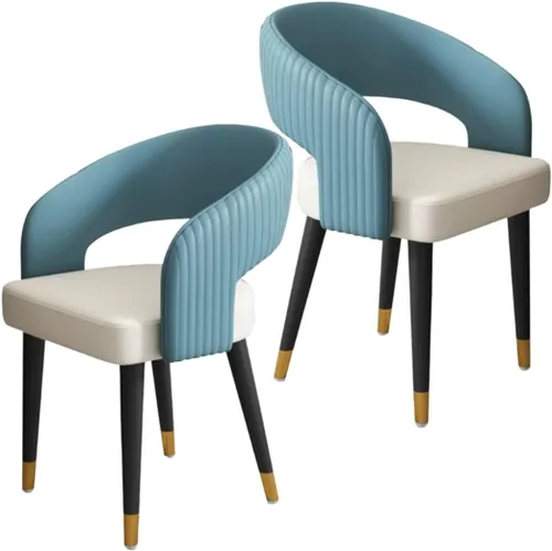 Vista 10 de YVYKFZD Mid Century Dining Chairs, Leather Kitchen Chairs Set, Dining Room Chair with Curved Backrest and Metal Legs, Upholstered Armchair Comfy