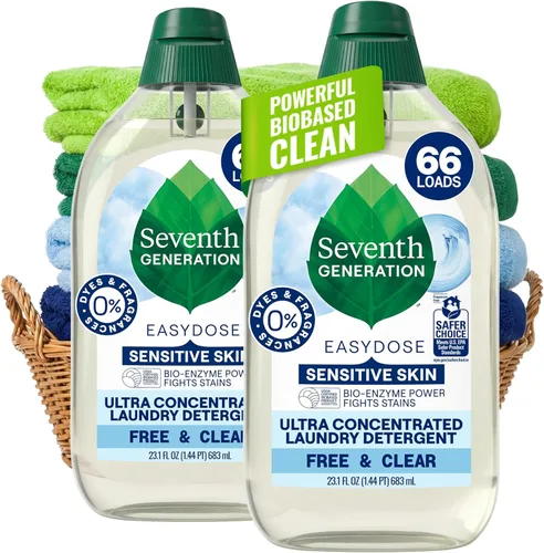 Seventh Generation Detergente para ropa, ultra concentrado EasyDose, libre y transparente, 23.1 onzas líquidas (paquete de 2) (el embalaje puede