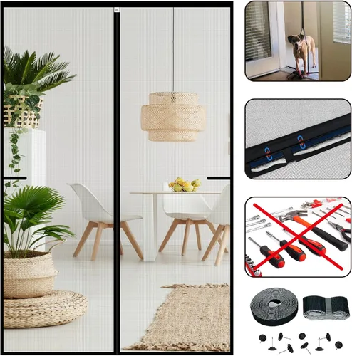 CHIYUNS Puerta de Pantalla de Malla con Cierre Magnético 30 x 80 pulgadas, Mosquitera de Fibra de Vidrio Autocerradura con Imán para Puertas,