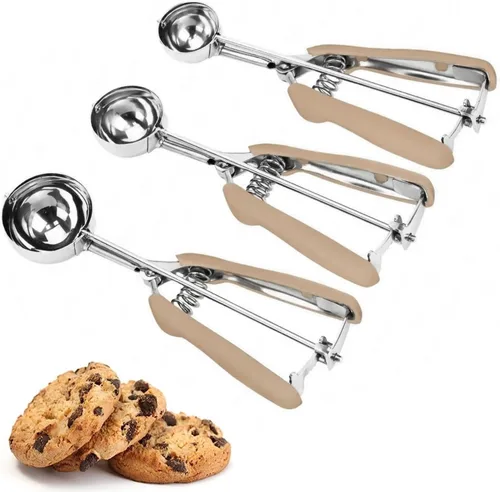 Vista 11 de Juego de Cucharas de Galletas, 3 Piezas de Cuchara de Helado, Juego de 3 Cucharas de Galletas para Hornear, Cuchara de Galletas de Acero Inoxidable