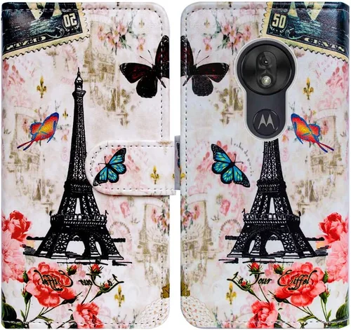 Vista 15 de Bcov Funda para Moto G7 Play 2019, funda para Moto G7 Optimo, funda colorida de piel con libélula con soporte para ranura para tarjetas y soporte