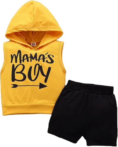 VSFAOV Conjunto de 2 piezas con capucha y pantalones cortos sin mangas para bebés recién nacidos, camiseta de verano + pantalones de algodón