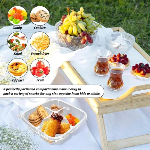Vista 6 de 20 paquetes de contenedores de alimentos para aperitivos Bento transparentes, contenedores de preparación de comidas de 4 compartimentos con tapas