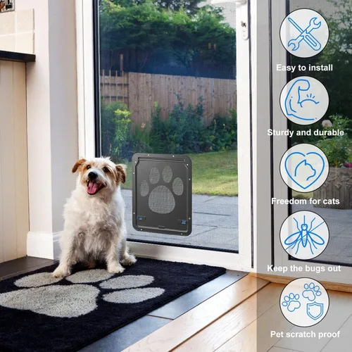 Vista 4 de Ownpets Puerta mosquitera para mascotas, puerta interior de 8 x 10 x 0.4 pulgadas, pantalla magnética con cerradura automática para puerta negra