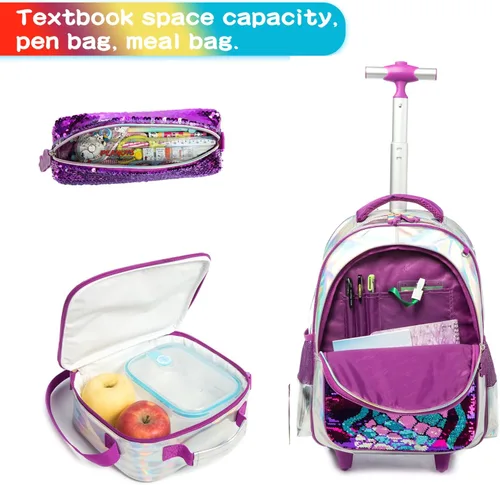 Vista 5 de MOHCO Rolling Backpack 18 inch for Kids Wheeled Backpack for Girls with Lunch Bag Pencil Case