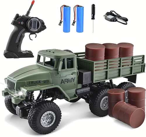 JPJCOOY Camión militar RC 6x6 de carretera, camión de control remoto 1/16 de escala, 4WD, vehículo de transporte del ejército de roca todoterreno,
