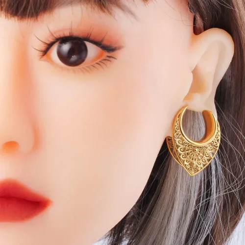 Vista 5 de Casvort 2 piezas hipoalergénicas 316 de acero inoxidable floral para sillín de sillín de túneles de calibre de sillín inverso, piercing corporal