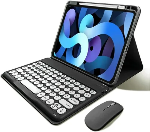 Funda de teclado para iPad de 9ª/8ª/7ª generación de 10.2", teclado Bluetooth inalámbrico desmontable con ratón, funda inteligente tipo folio