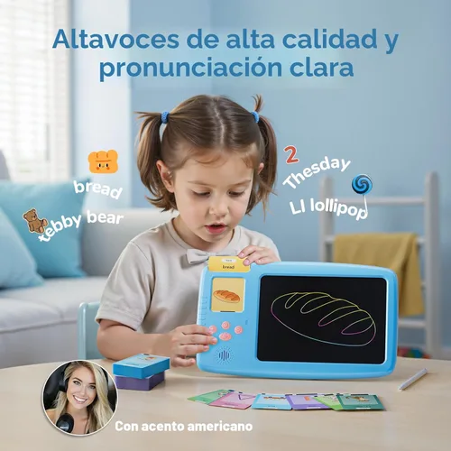 Vista 5 de Tarjetas didácticas parlantes para niños pequeños: tableta de escritura LCD 2 en 1 con 510 palabras visuales, aprendizaje de idiomas Montessori
