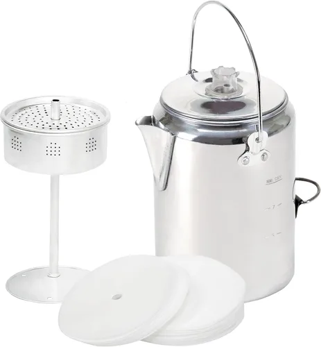 Cafetera percoladora de aluminio Stansport con asa de alambre