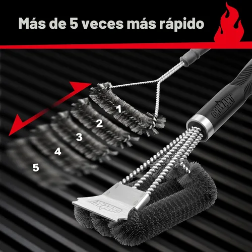 Vista 4 de GRILLART Cepillo y raspador para parrilla, accesorios de limpieza de barbacoa extra fuertes, cepillo de limpieza seguro con cerdas de alambre