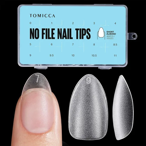 Vista 23 de TOMICCA Puntas de uñas extra cortas en forma de ataúd, 240 piezas de uñas postizas acrílicas de cobertura completa para manicura con extensión, 15