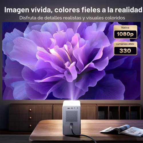 Vista 4 de Aurzen Roku - Proyector inteligente para TV con Wifi y Bluetooth, D1R Cube Roku Streaming Experience con motor óptico sellado, 1080P FHD, audio