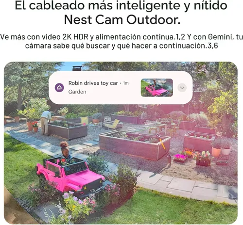 Vista 3 de Google Nest Cam Outdoor (cableada, 2.ª generación) - Cámara de seguridad con video 2K y Géminis, visión nocturna, audio bidireccional - Funciona