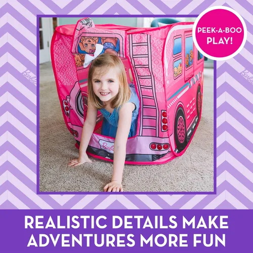 Vista 3 de Barbie Camper Pop Up Play Tent – Se pliega para fácil almacenamiento con bolsa de transporte incluida Exclusivo de Amazon – Sunny Days
