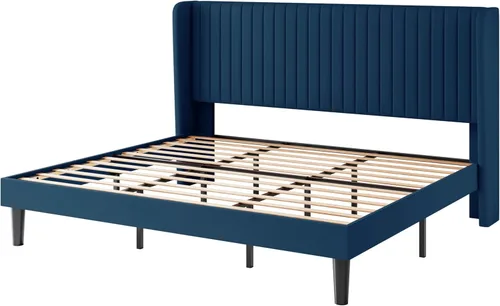 Vista 95 de SHA CERLIN Base de cama de terciopelo tamaño King con cabecera capitoné de canal vertical, plataforma tapizada con listones de madera, no necesita