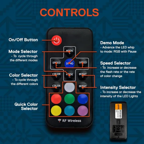 Vista 6 de True Mods - 2 piezas de látigo LED RGB de 5 pies para UTV ATV [control remoto inalámbrico RF] bandera de Estados Unidos, impermeable, látigo LED