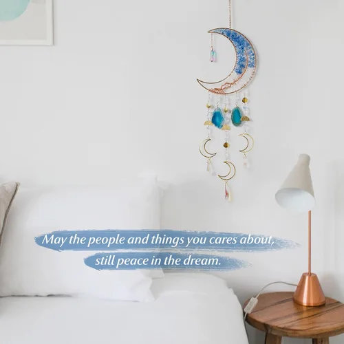 Vista 7 de Atrapasueños de piedras preciosas de ágata con 7 chakras, árbol de la vida, atrapasueños con piedras de cristal, decoración de pared hecha a mano