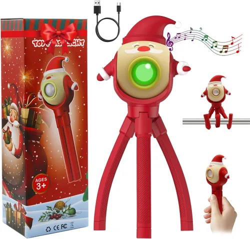 Regalo de linterna de Navidad para niños, Papá Noel, soporte plegable de pulpo, LED con 8 modos de color y 8 canciones, regalo para niñosniñas, para