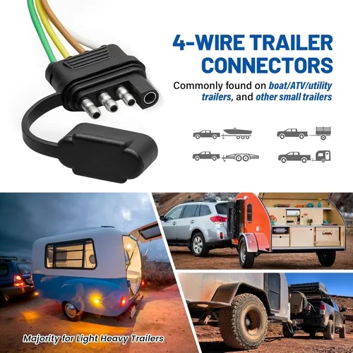 Vista 6 de MECMO Conector plano de extremo de remolque de 4 vías de 25 pulgadas, enchufe de arnés de cableado de remolque de 4 clavijas de 16 AWG con cubierta