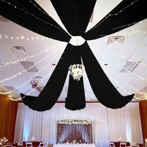Vista 15 de Cortinas de techo para arco de boda, tela blanca de 5 x 20 pies, 2 paneles de decoración de arco para ceremonia, cortinas de gasa para cenador