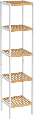 Vista 14 de SONGMICS Estantería de almacenamiento de bambú, estantería de 5 niveles, multifuncional, en la entrada, baño, sala de estar, balcón, cocina, 10.2 x