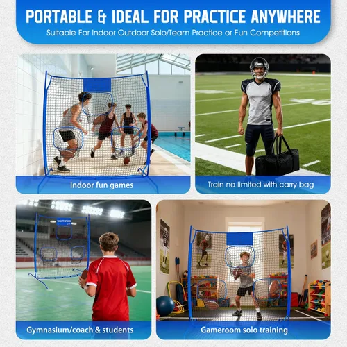 Vista 9 de Football Throwing Net, Upgrade Heavy Duty Metal Frame Quarterback Training Equipment Throwing Machine with 1-4 Targets, Easy Setup Football Target