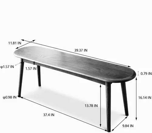 Vista 2 de KEVINSPACE Banco de granja, banco de madera de roble 100% natural, asiento de banco de entrada para muebles de mediados de siglo, para comedor
