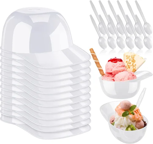 Vista 8 de Irenare Juego de 50 mini cuencos de helado con casco de béisbol de 8 onzas con cucharas desechables para helado, tazas pequeñas de plástico