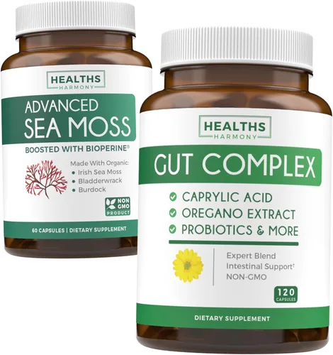 Paquete de complejo intestinal y musgo marino irlandés, combo Inner Thrive - Complejo intestinal con ácido caprílico y cápsulas de musgo marino