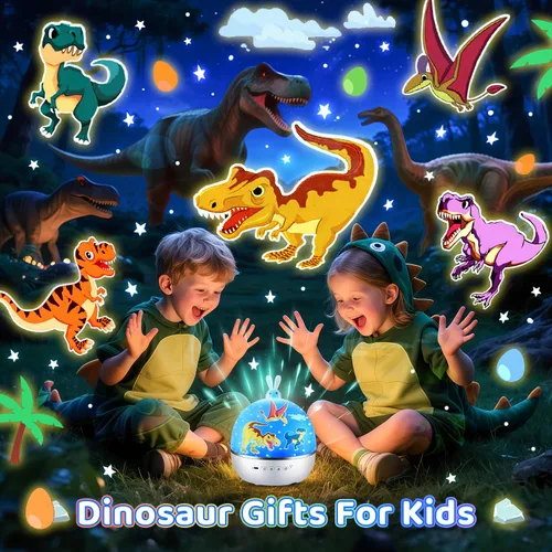 Vista 9 de One Fire Proyector de luz nocturna de dinosaurio, con 15 películas y música Bluetooth y luz nocturna de dinosaurio controlada a distancia, proyector