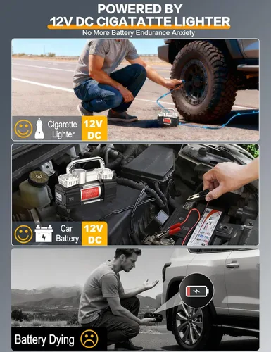 Vista 9 de GSPSCN 6X Faster Inflation Digital Tire Inflator, Portable Toolbox 12V Air Compressor Pump Heavy Duty Dual Cylinders Car Pump,150Psi Auto Shut-Off