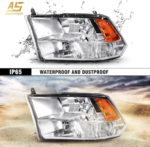 Vista 6 de SHAREWIN Repuesto para Ram 1500 2500 3500 Dodge 2009 2010 2011 2012 2013 2014 Montaje de faros delanteros cromados carcasa ámbar reflector lado