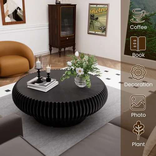 Vista 6 de 31.5" Drum Coffee Table Modern Round Coffee Table (31.5" Black)