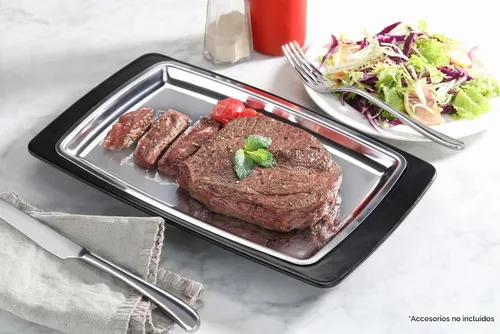 Vista 6 de New Star Foodservice 26733 - Bandeja ovalada de acero inoxidable con soporte aislante, 11.63 x 8 pulgadas, color negro (paquete de 12)