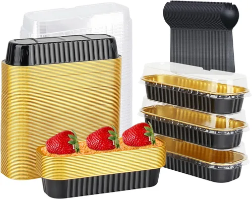 Vista 12 de LNYZQUS Mini moldes para hornear pasteles de 5 oz con tapas, paquete de 100, moldes desechables de aluminio para cupcakes, moldes pequeños