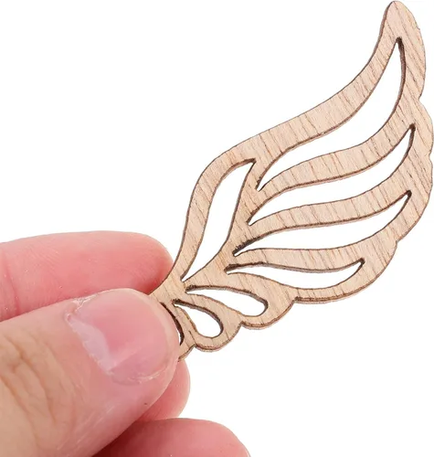 Vista 4 de Angoily Adornos de Navidad de madera, 80 alas de ángel de madera para manualidades, parches de alas de madera pintables, recortes de pintura a mano