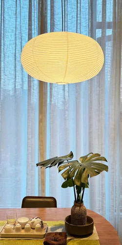 Vista 9 de Lámpara colgante oblata blanca grande 21.9 in (21,85 pulgadas) Chinses linterna decoración del hogar pantalla de techo de papel