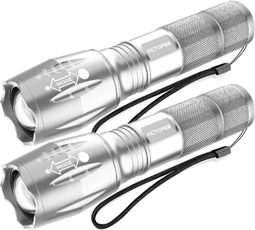 Vista 10 de Victoper Linternas LED azules, linterna táctica recargable de alto lumen y superbrillante, 5 modos, enfoque ajustable, impermeable, luces de flash