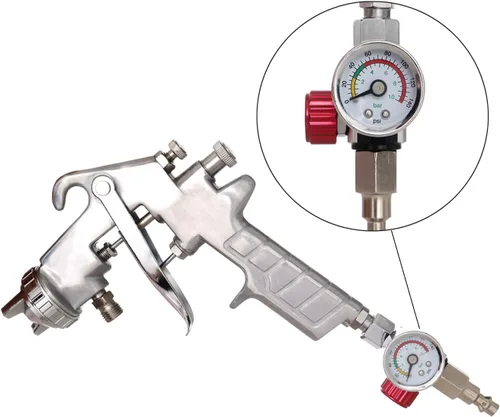 Vista 6 de Regulador de presión de aire de alto flujo con manómetro para pistola pulverizadora, válvula de ajuste de control de flujo de aire de 0-140 PSI