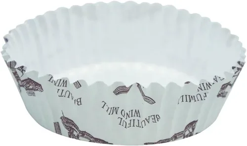 Vista 2 de Taza de papel antiadherente desechable con volantes y forma redonda, paquete de 100 (3.5 pulgadas)